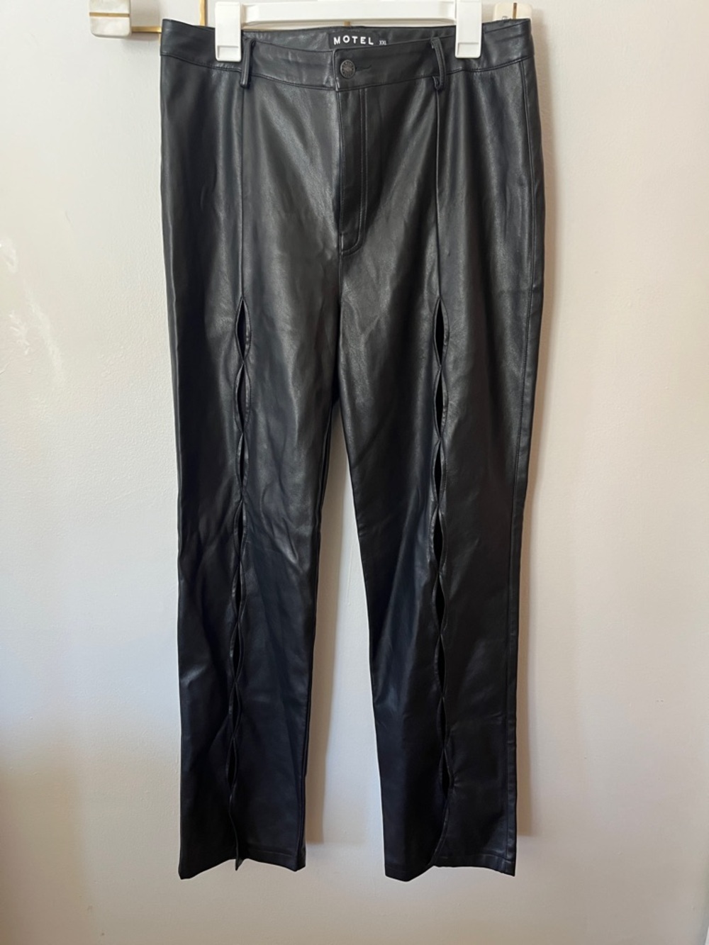Motel Rocks Black Faux Leather "Jacinta" Trousers with Front cut outs size XXL
